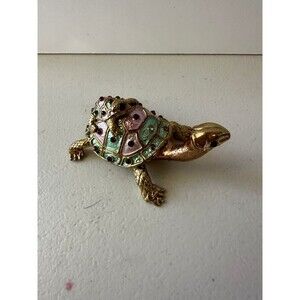 Bejeweled Mommy & Baby Turtles Hand Painted Enamel Magnetic Hinged Trinket Box